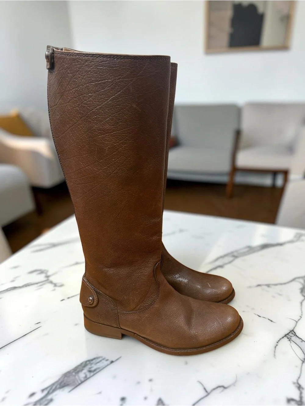 FRYE Melissa Brown Leather Button Back Zip Riding Boots Size 6